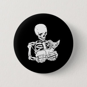 Badge Rond 5 Cm Holding Chat Funny Halloween Crâne Sphynx Chat