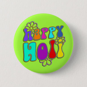 Badge Rond 5 Cm holiES - HAPPY HOLI fleurs en contour coloré 1