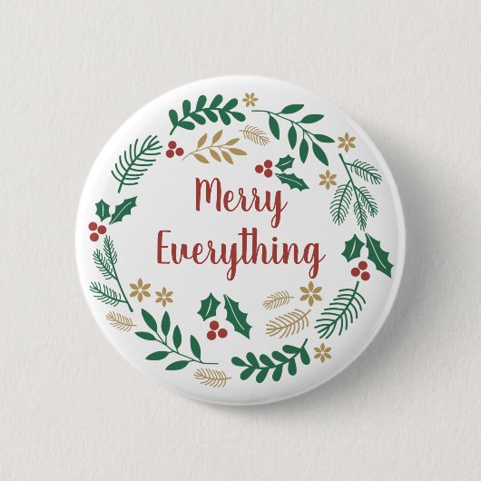 Badge Rond 5 Cm Holly Berry Pine Wreath Joyeux Tout Vacances C (Devant)