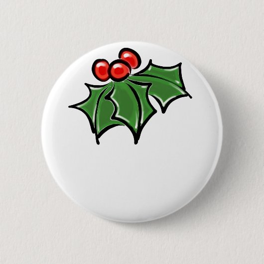 Badge Rond 5 Cm Holly Feuilles, Holly baies, fun vacances botaniqu (Devant)
