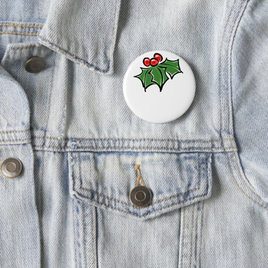 Badge Rond 5 Cm Holly Feuilles, Holly baies, fun vacances botaniqu (En situation)