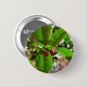 Badge Rond 5 Cm Holly Feuilles II Vacances Nature Botanique (Devant & derrière)