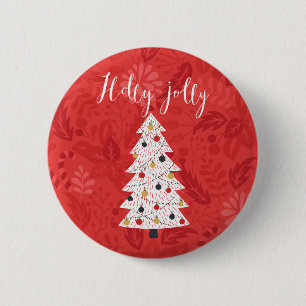 Badge Rond 5 Cm Holly Jolly Arbre de Noël Illustration d'un Holly