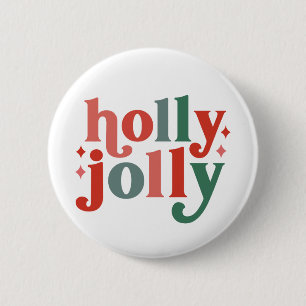 Badge Rond 5 Cm Holly Jolly - Typographie des Fêtes Rétro