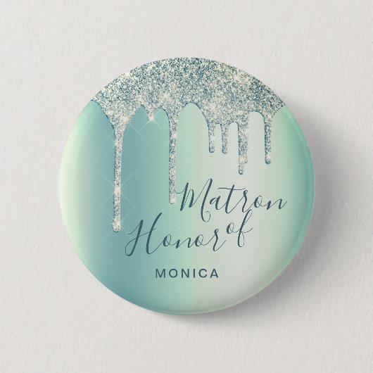 Badge Rond 5 Cm Holographique verte parties scintillant gouttes ma (Devant)