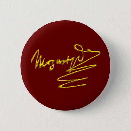Badge Rond 5 Cm HOMAGE À MOZART Gold Signature Du Compositeur Red (Devant)