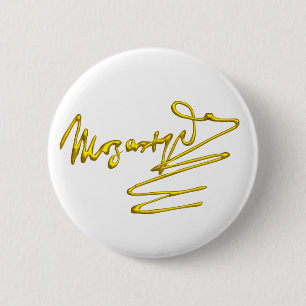 Badge Rond 5 Cm HOMAGE À MOZART Gold Signature Du Compositeur Whit