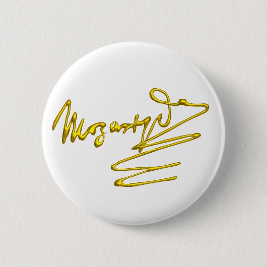 Badge Rond 5 Cm HOMAGE À MOZART Gold Signature Du Compositeur Whit (Devant)