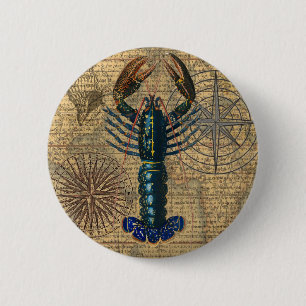 Badge Rond 5 Cm Homard Coquillages Fruits de mer Maine Classique O