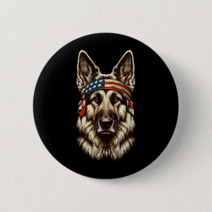 Badge Rond 5 Cm Homme Berger Allemand Patriotique 4 Juillet États-