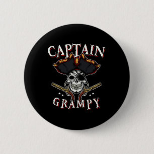 Badge Rond 5 Cm Homme Capitaine Grampy Pirate Casquette Et Crâne B