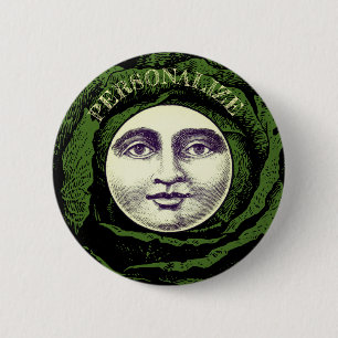 Badge Rond 5 Cm Homme dans la lune tête de chou vintage