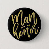 Badge Rond 5 Cm Homme D'Honneur Chic Gold Script Mariage de la fêt (Devant)