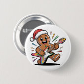 Badge Rond 5 Cm Homme en pain d'épice jouant de la guitare Père No (Devant & derrière)