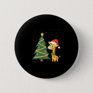 Badge Rond 5 Cm Homme en pain d'épices Girafe Chapeau de Père Noël