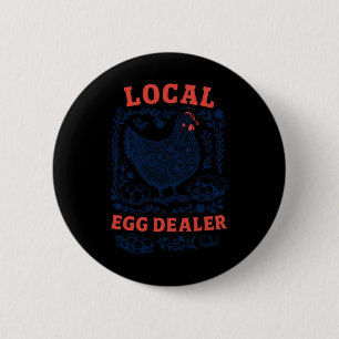 Badge Rond 5 Cm Homme Femme Agriculteur Poulailler Vendeur d'Oeufs