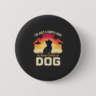 Badge Rond 5 Cm Homme Simple Qui Aime Le Chien Silhouette Coucher
