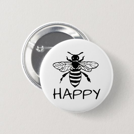 Badge Rond 5 Cm Honey Bee/ Be Happy (Devant & derrière)