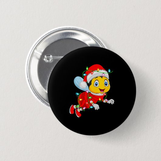 Badge Rond 5 Cm Honey Bees Christmas Lights Santa Costume Cute Ani (Devant & derrière)