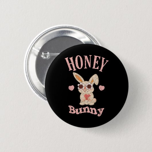 Badge Rond 5 Cm Honey Bunny Retro Pâques mignonne Rabbit Femmes Fi (Devant & derrière)