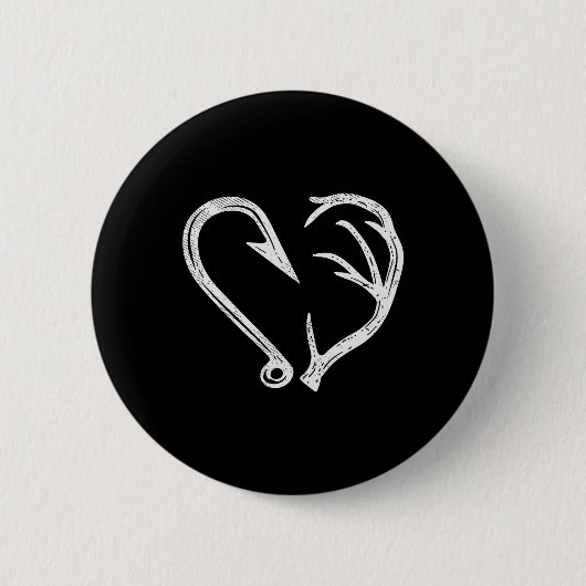 Badge Rond 5 Cm Hook Antler Coeur Love Pêche Chasse Poisson Deer H (Devant)