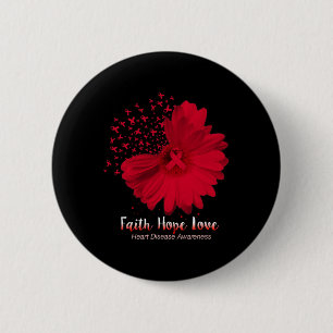 Badge Rond 5 Cm Hope Love Heart Disease Awareness Sunflower