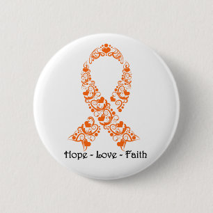 Badge Rond 5 Cm Hope Orange Awareness Ribbon