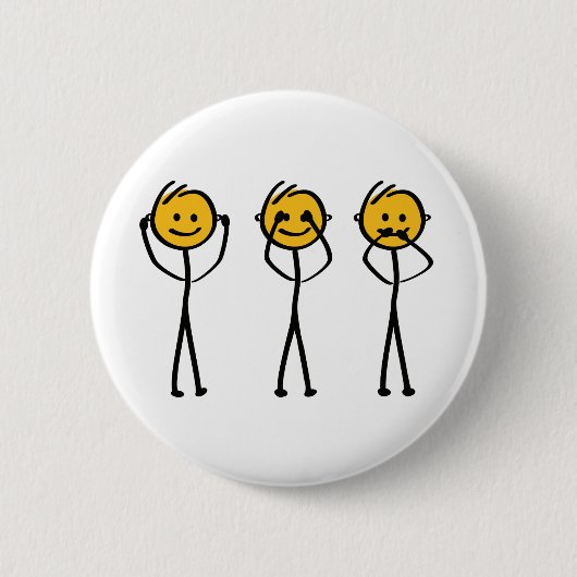 Badge Rond 5 Cm Horen, zien en zwijgen tekening. Drie aapjes (Devant)