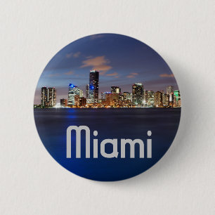 Badge Rond 5 Cm Horizon de Miami au crépuscule