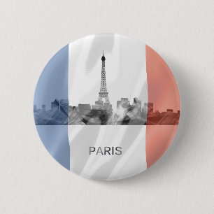 Badge Rond 5 Cm Horizon de Paris, France avec le drapeau français