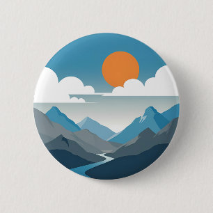 Badge Rond 5 Cm Horizon Tranquille Art du Paysage de Montagne Mi