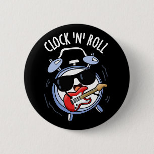 Badge Rond 5 Cm Horloge Et Roulement Rock Pun Drôle Fond Sombre