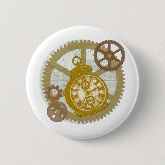 Badge Rond 5 Cm Horloge et vitesses de Steampunk (Devant)