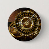 Badge Rond 5 Cm Horloge Steampunk avec des engrenages anciens (Devant)