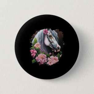 Badge Rond 5 Cm Horse Flowers Cute Art Painting Flower Horseback R