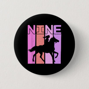 Badge Rond 5 Cm Horse Girl 9e Anniversaire Équitation 9 Année Ol