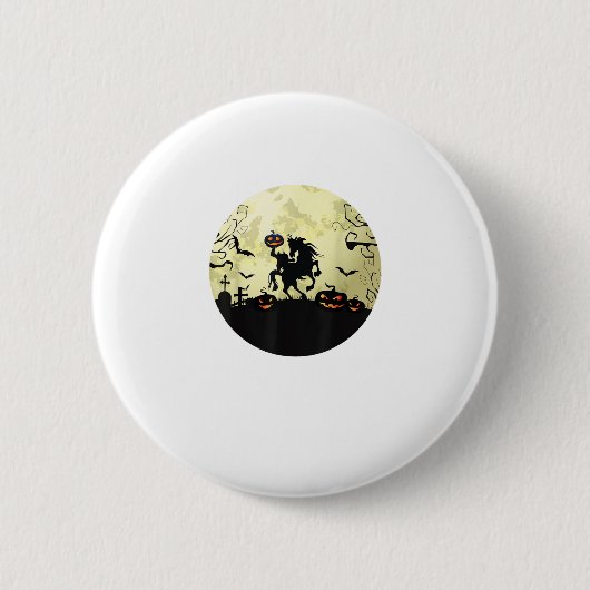 Badge Rond 5 Cm horse halloween headless horseman Pumpkin and moon (Devant)