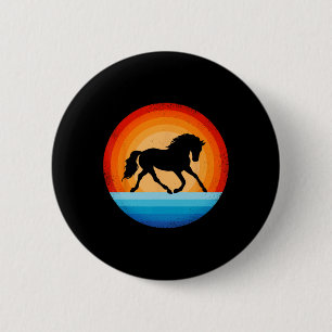 Badge Rond 5 Cm Horse Retro Vintage Sunset Farm Horseback équitati
