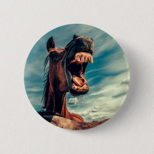 Badge Rond 5 Cm Horse's Mouth Teeth Neigh Wild Horse Animal