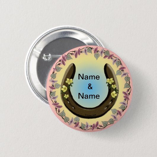 Badge Rond 5 Cm Horseshoe à fleurs d'Amish (Devant & derrière)