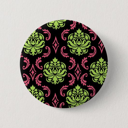 Badge Rond 5 Cm Hot rose et vert Damas (Devant)
