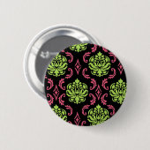 Badge Rond 5 Cm Hot rose et vert Damas (Devant & derrière)