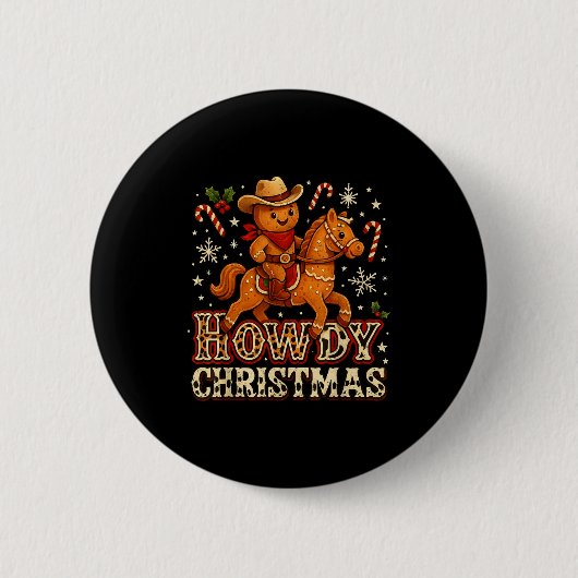 Badge Rond 5 Cm Howdy Christmas Cowboy Gingerbread Design  (Devant)