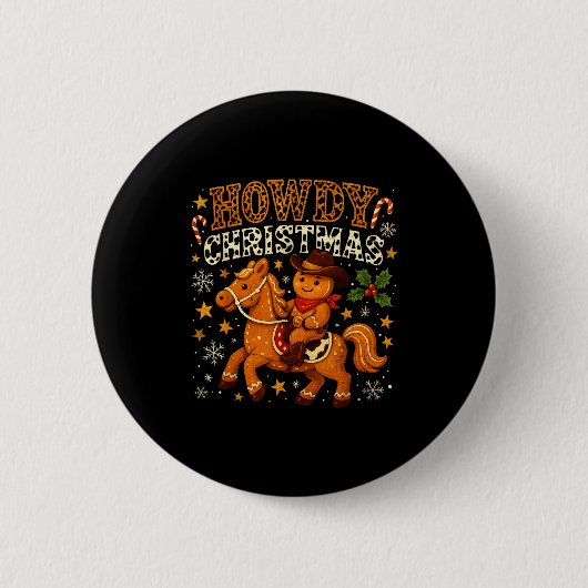 Badge Rond 5 Cm Howdy Christmas Cowboy Gingerbread Design  (Devant)