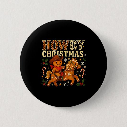 Badge Rond 5 Cm Howdy Christmas Cowboy Gingerbread Design  (Devant)