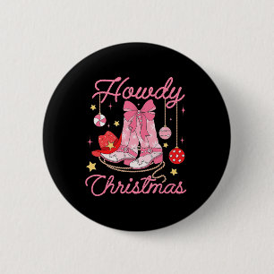 Badge Rond 5 Cm Howley Christmas Western Cowgirl Boots Pink Xmas P