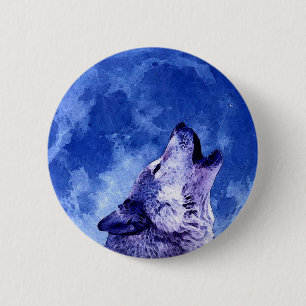 Badge Rond 5 Cm Howling Wolf à Moon