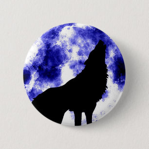 Badge Rond 5 Cm Howling Wolf à Moon