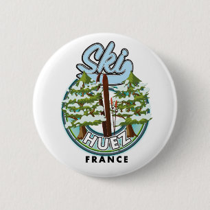 Badge Rond 5 Cm Huez Ski france logo rétro