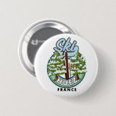 Badge Rond 5 Cm Huez Ski france logo rétro (Devant & derrière)